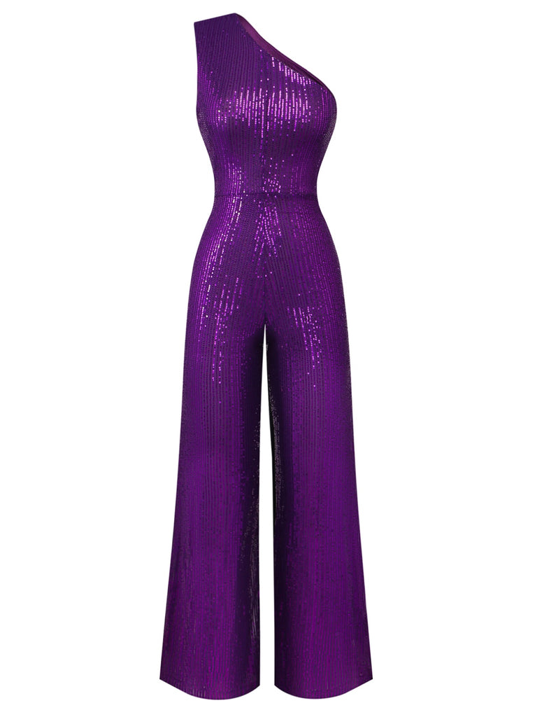 Purple 1970s  Sequin One-Shoulder Jumpsuit