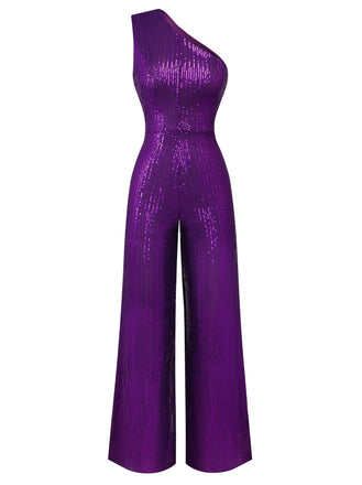 Purple 1970s  Sequin One-Shoulder Jumpsuit