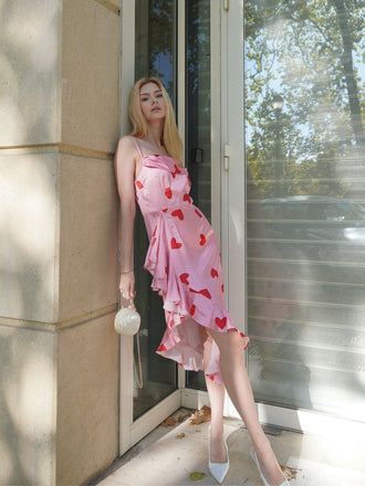 Pink 1960s Heart Cowl Collar Sling Dress