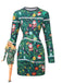 Green 1960s Christmas Pattern Bodycon Dress