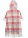Pink 1930s Plaid Flannelette Fringed Hem Hooded Coat