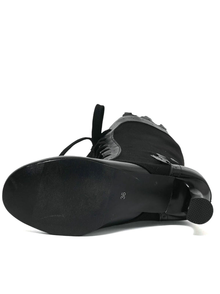 Vintage Lace-Up Solid Mid-Heel Brogue Ankle Boots