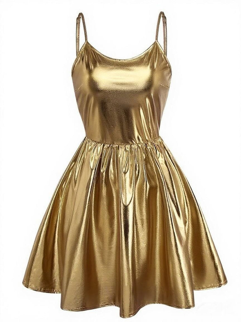 1980s Metallic Spaghetti Strap Party Dress