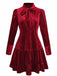 Burgundy 1960s Bow Collar Solid Velvet Ruffle Dress