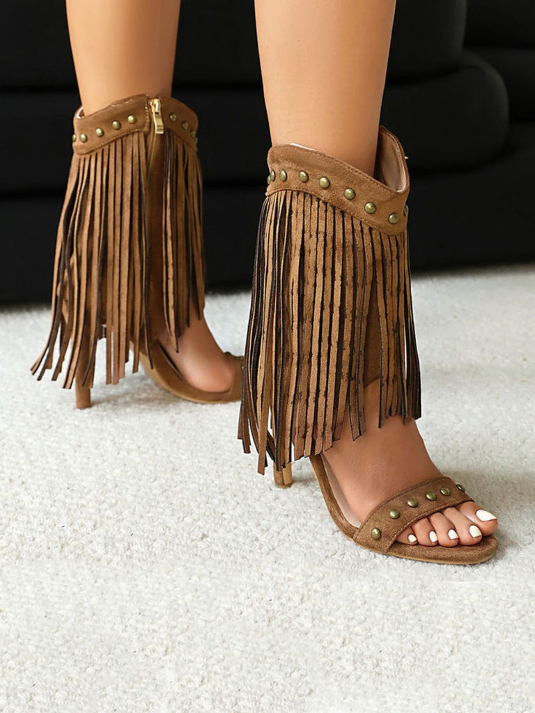 Vintage Tassel Studded Stiletto Boots