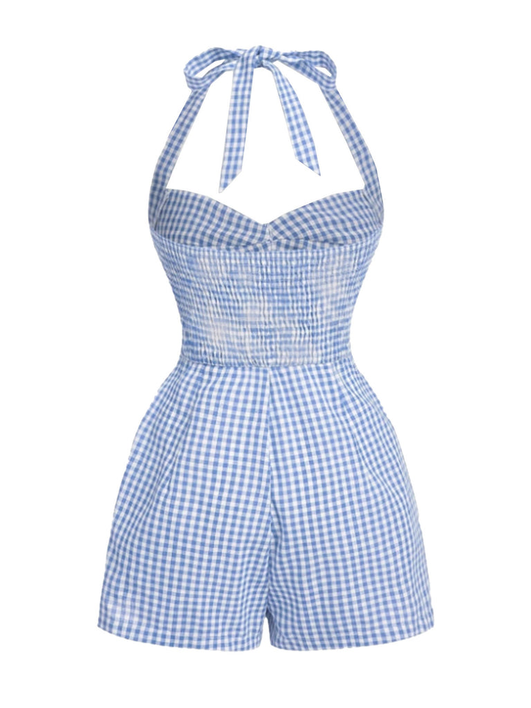 1950s Halter Gingham Plaids Bow Romper