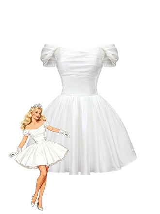 White 1960s Satin Off-Shoulder Mini Dress