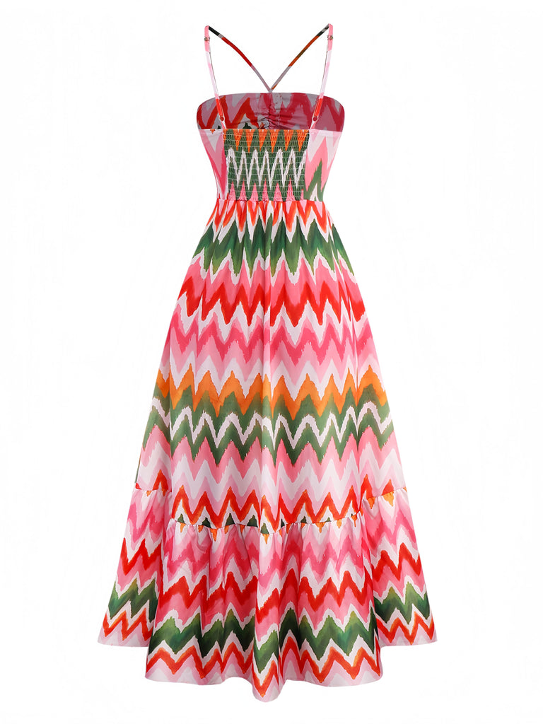 1940s Halter Geometric Print Vacation Dress
