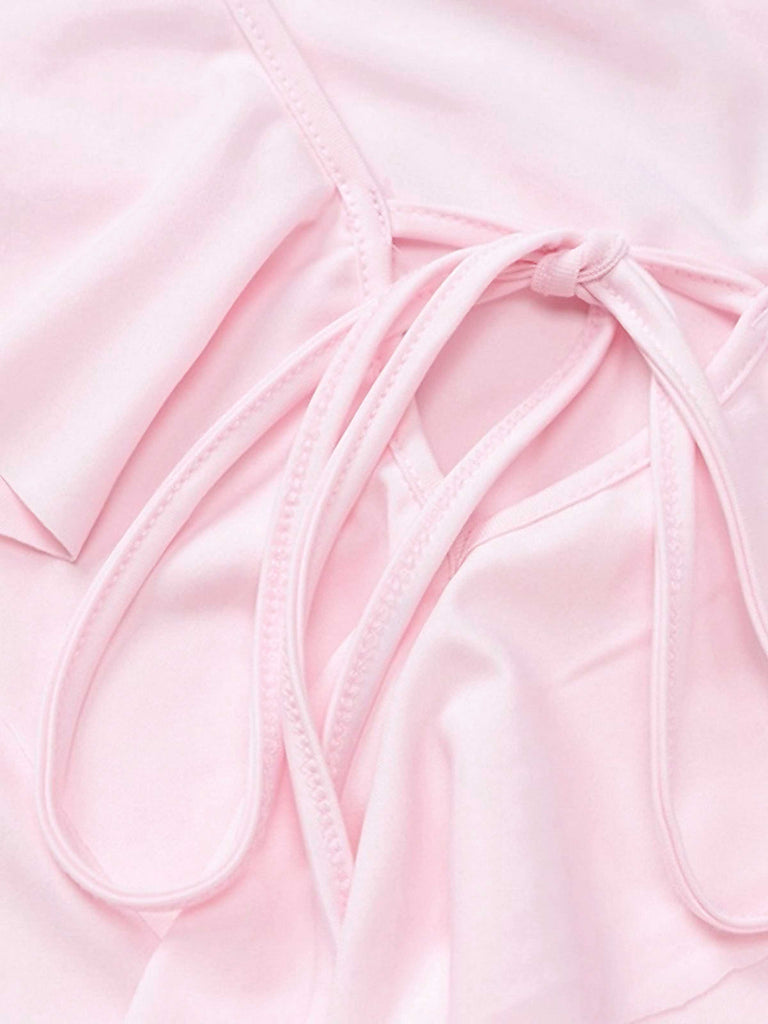 Pink 1960s V-Neck Ruffle Flared Sleeve Dress