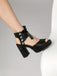 Ribbon Bow Lace-Up Chunky Heel Sandals