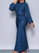 1930s Glitter Ruched Lantern Sleeve Knit Fishtail Dress