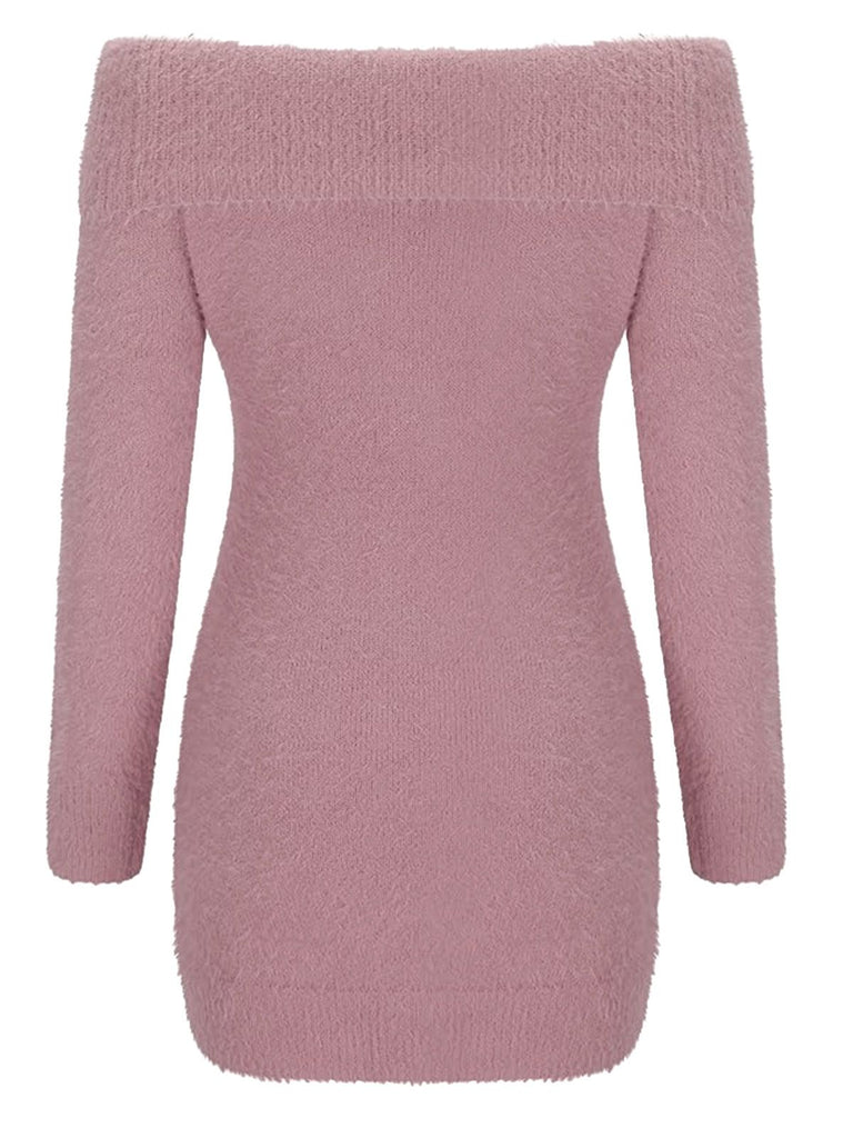 1980s Off-Shoulder Mohair Long Sleeves Dress