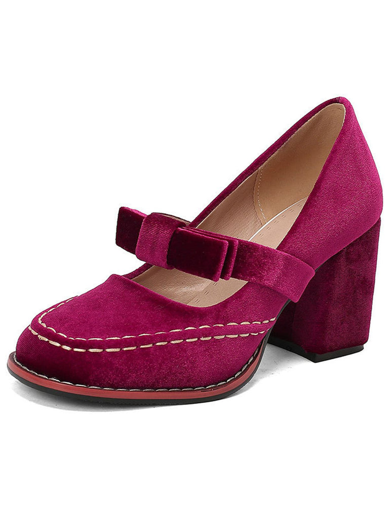Solid Suede Mary Jane Bow Detail Pumps