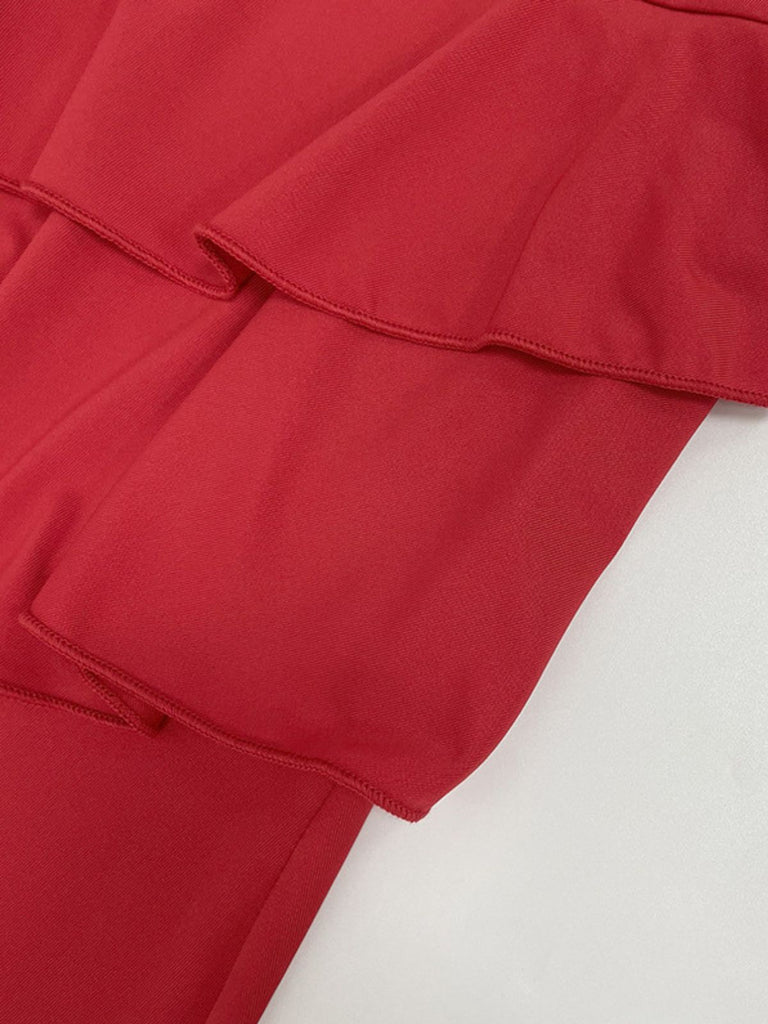 Red 1930s Solid Holiday Ruffle Backless Cami Dress