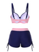 1940s Strap Colorblock Diamond Lace-Up Bikini Set