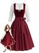3PCS 1950s Lace Sheer Crop Top & Velvet Dress With Apron