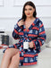 [Plus Size] 1950s Winter Print Plush Hooded Robe