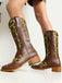 Brown Sunflower Embroidered Western Cowgirl Mid Calf Boots
