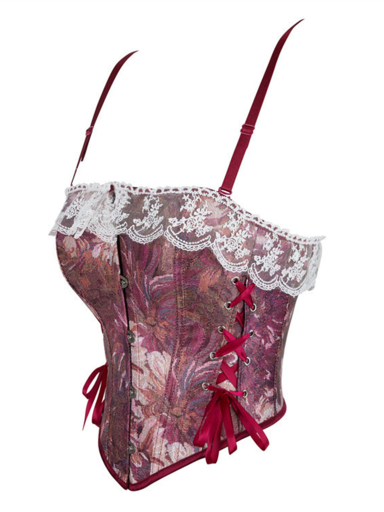 1960s Floral Lace Spaghetti Straps Corset Top