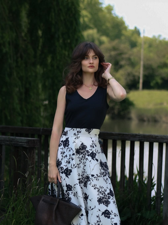 Black 1950s Floral Swing Dress