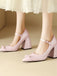 Vintage Bow Strap Point Toe Chunky Heels