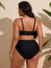 [Plus Size] Black 1980s Solid Adjustable Straps Tie Detail Bikini Set