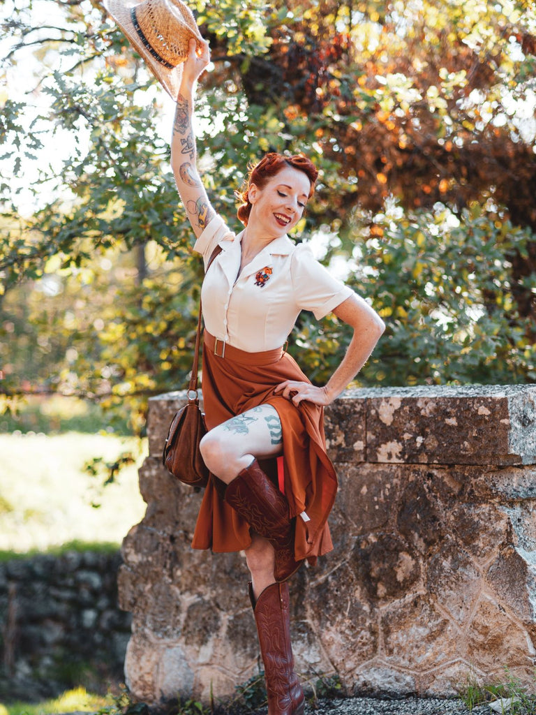 Khaki 1950s Snow White Style Button Dress