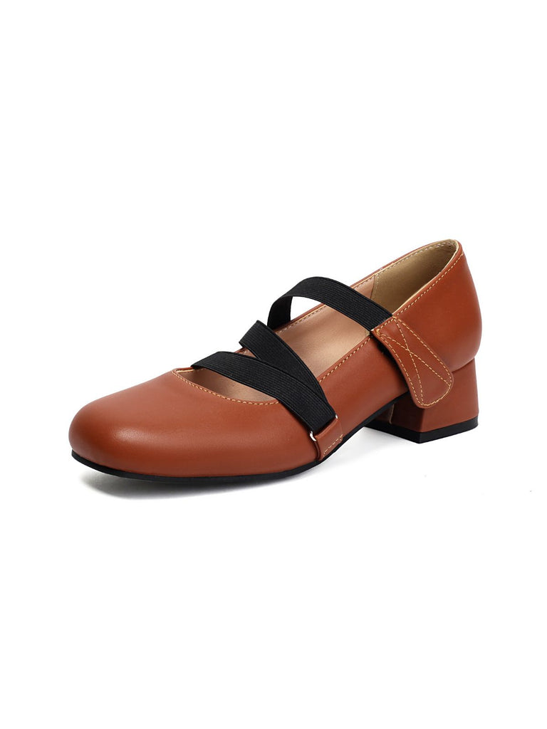Ballet-Inspired Bungee Leather Chunky Heel Shoes