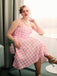 Pink 1950s Spaghetti Strap Plaid Swing Dress