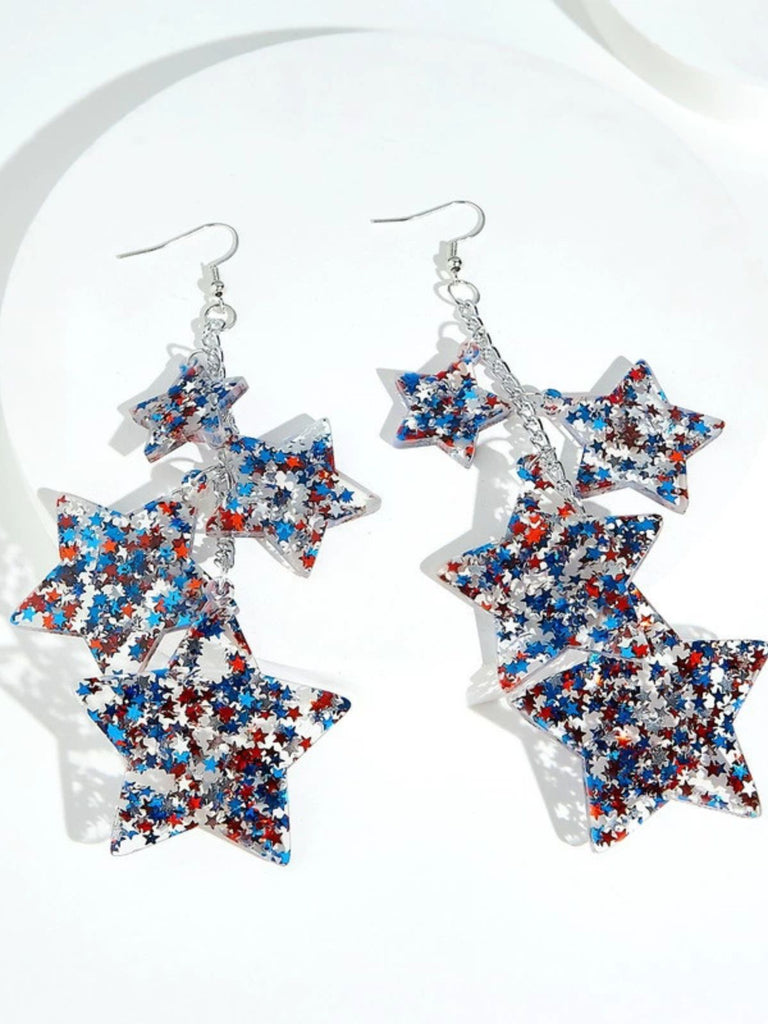 Red White Blue Stars Dangle Earrings