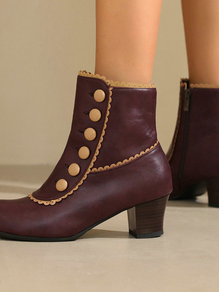 Vintage Faux Fur Lining Chunky Heel Short Boots