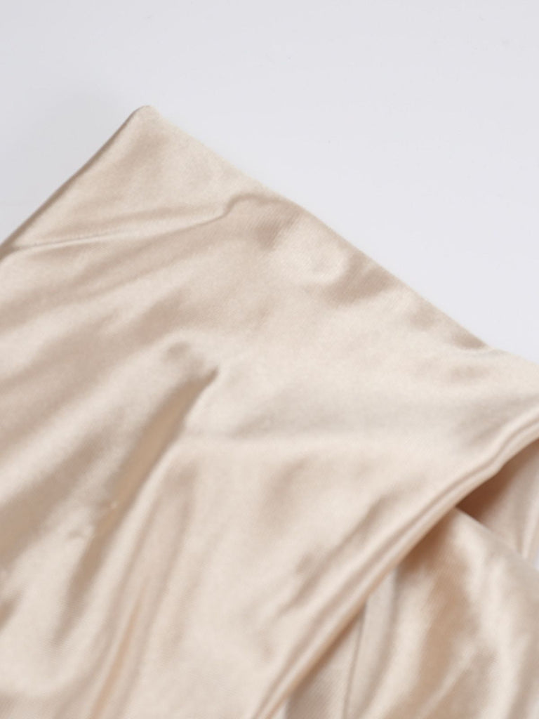 Champagne 1930s Off Shoulder Slit Satin Dress