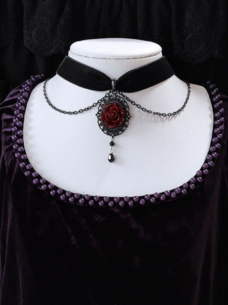 Vintage Dark Rose Victorian Gothic Necklace