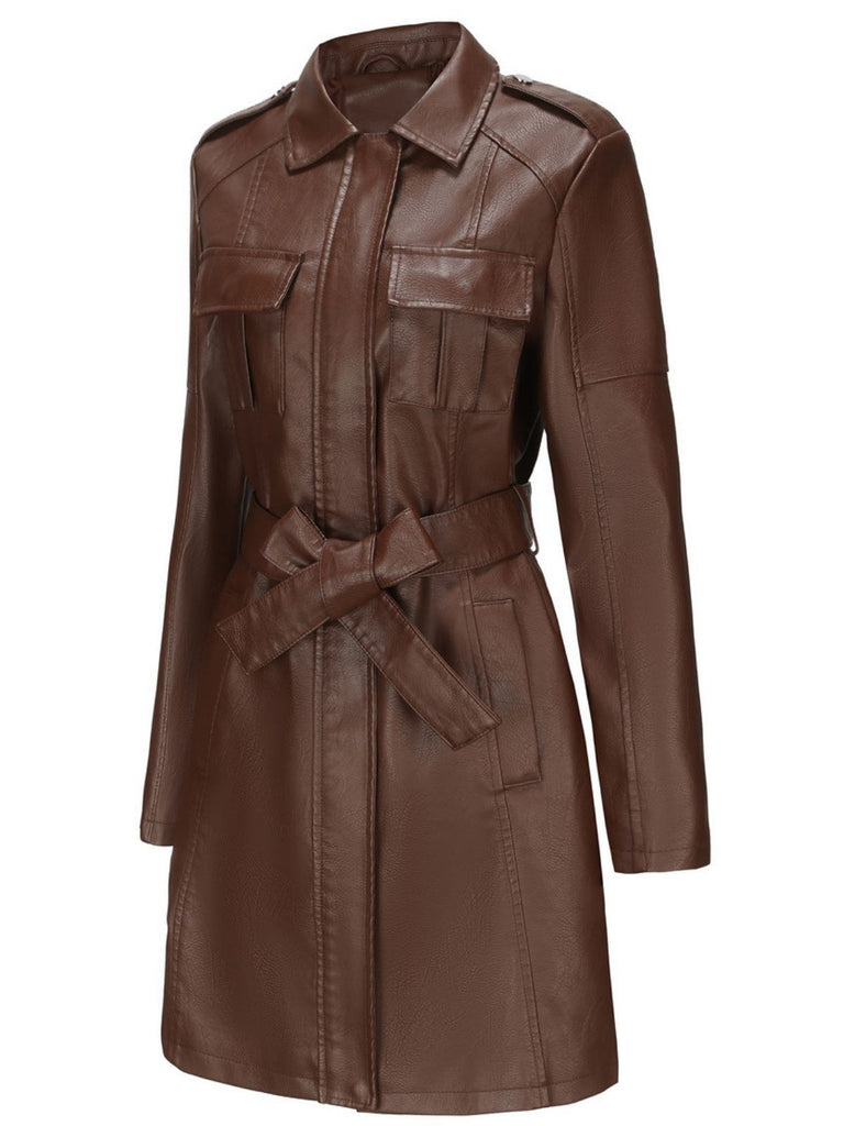 1960s Lapel Belted Long Leather Jacket