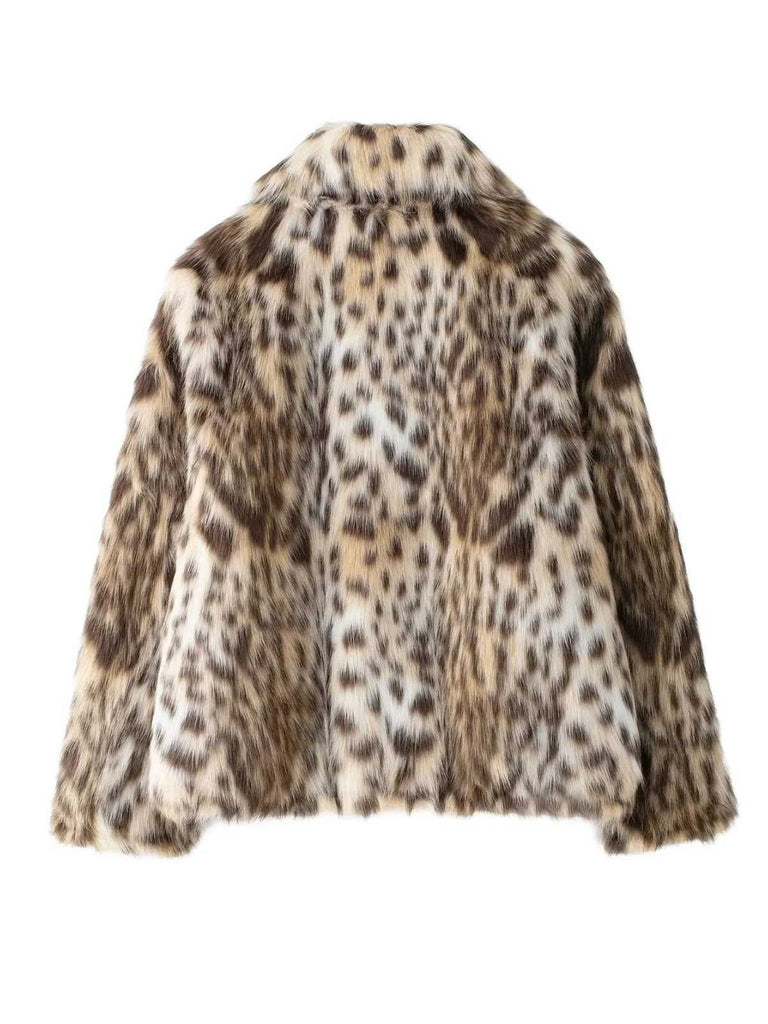 Brown 1980s Leopard Print Faux Fur Coat