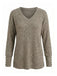 Khaki 1940s Ribbed V-Neck Long-Sleeve Knit Sweater