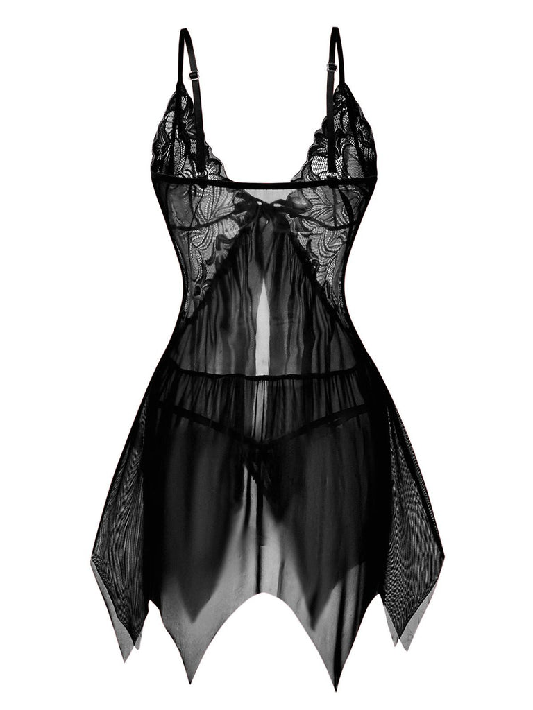 1980s Lace Satin Ribbon Babydoll Lingerie Set