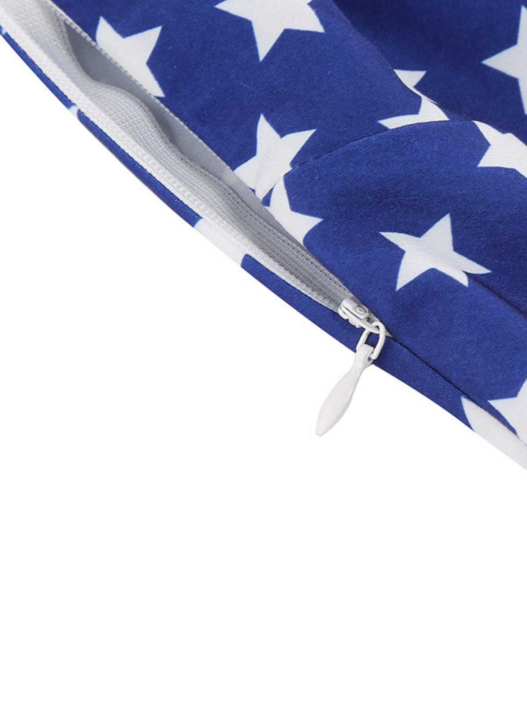 1950s V-Neck Star Stripes Flag Belted Swing Dress