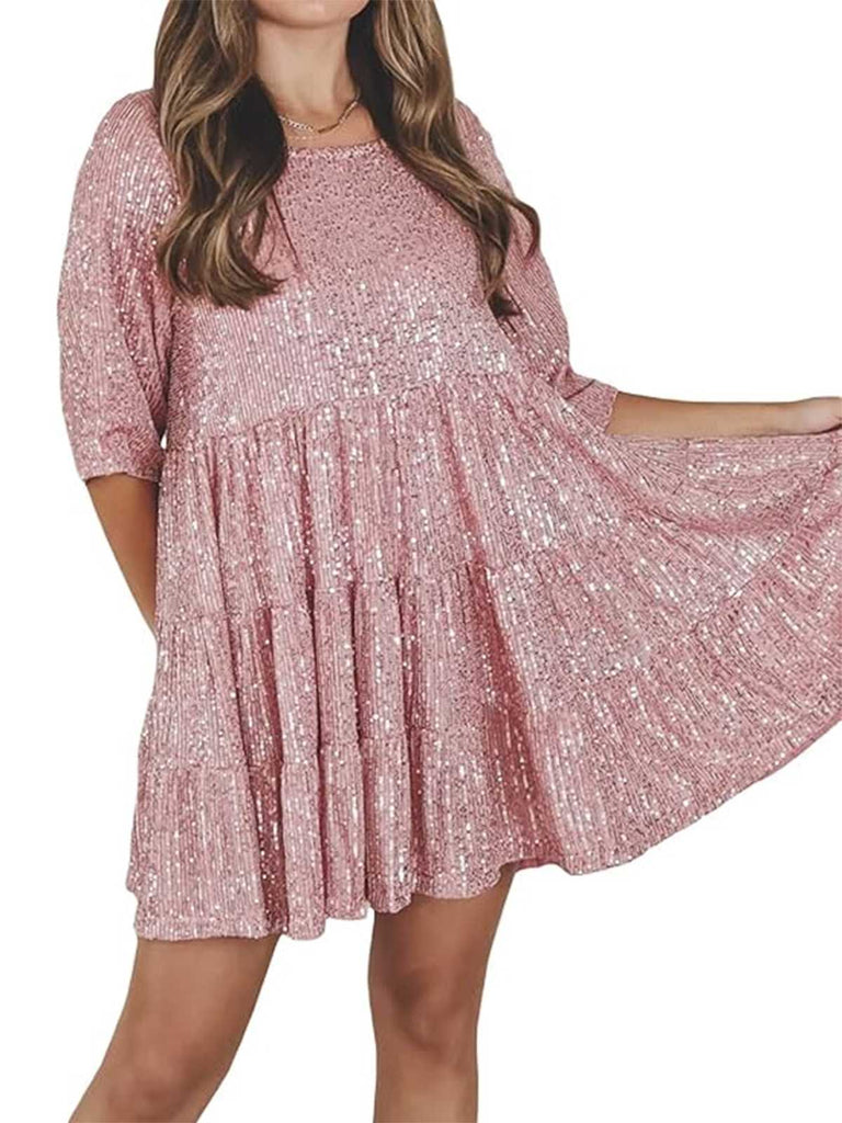 1960s Sequin Tiered Babydoll Dress