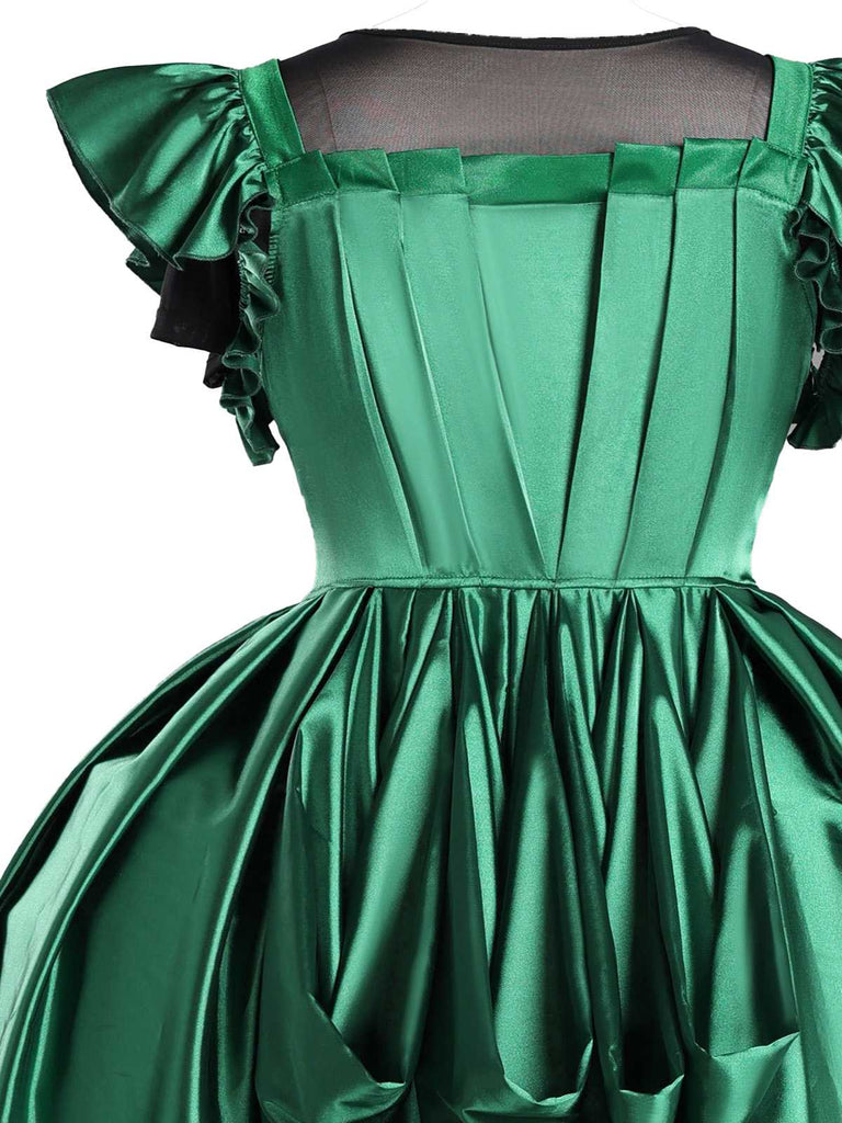 Green 1950s Wednesday Addams Inspired Satin Costume Set