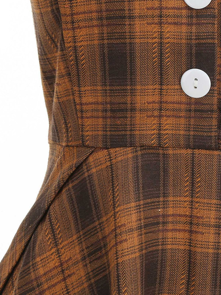 1950s Peter Pan Collar Plaid Swing Dress