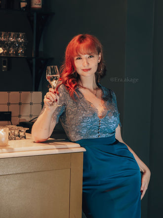 1960s Lace Button Solid Pencil Dress