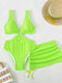 2PCS 1960s Solid Cut-Out Swimsuit & Skirt