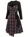 [Plus-Size] Black 1940s Cutout Plaid Patchwork Dress