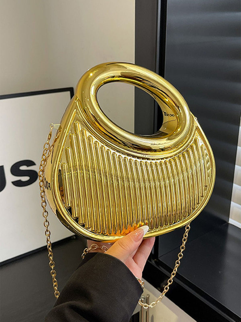 Metallic Top-Handle Chain Crossbody Bag