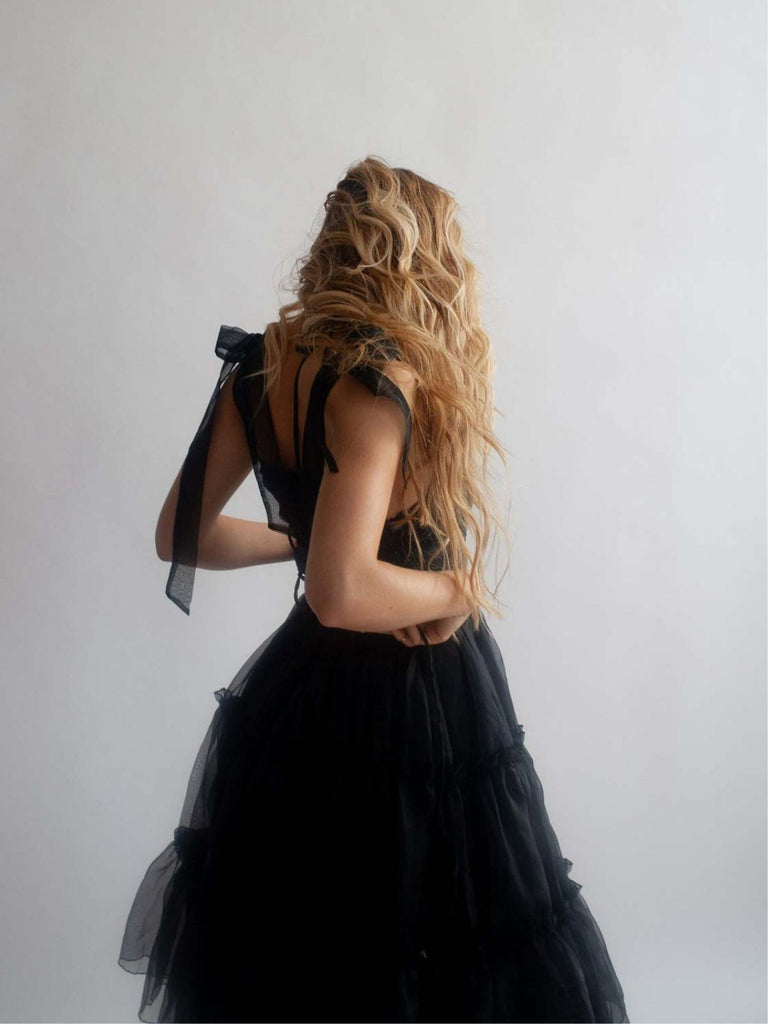 1950s Solid Multi-Layered Ruffle Tulle Dress