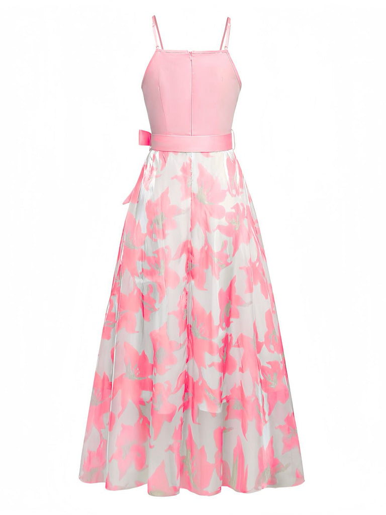 1930s Bow Organza Floral Spaghetti Straps Dress