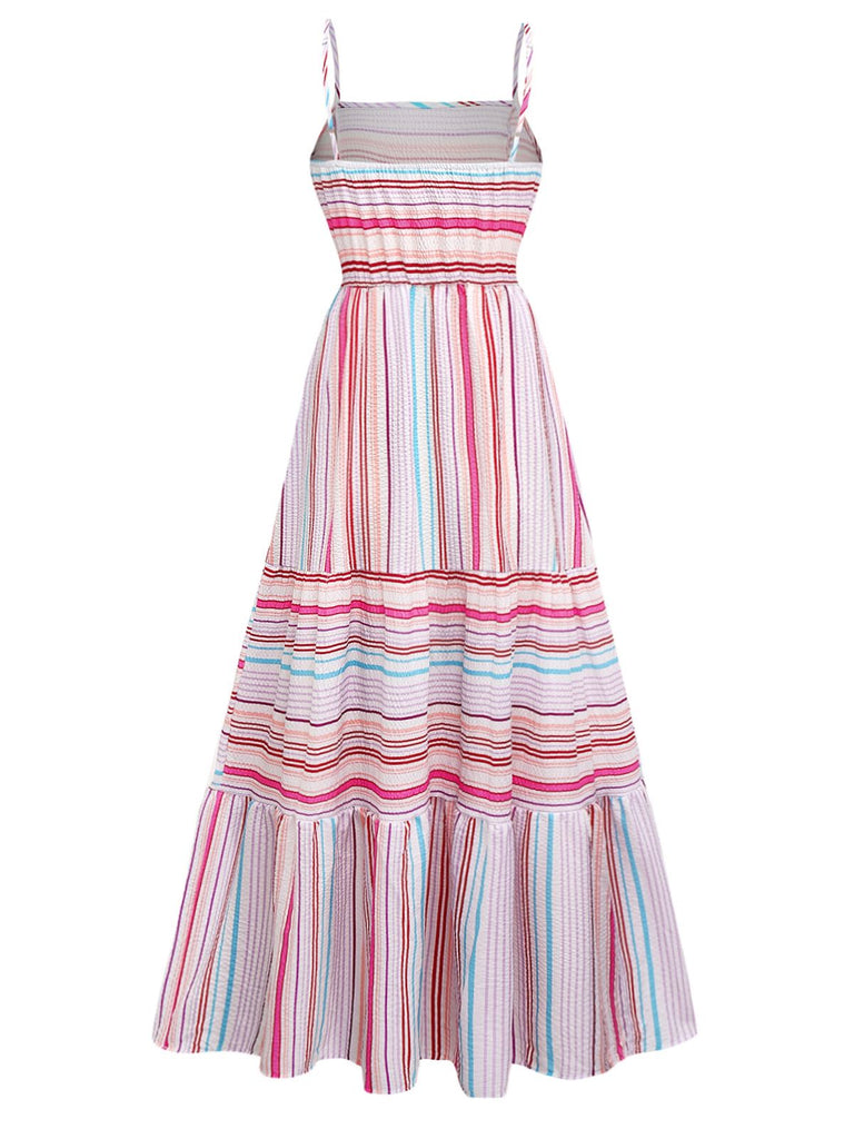 Pink 1940s Rainbow Striped Tube Dress