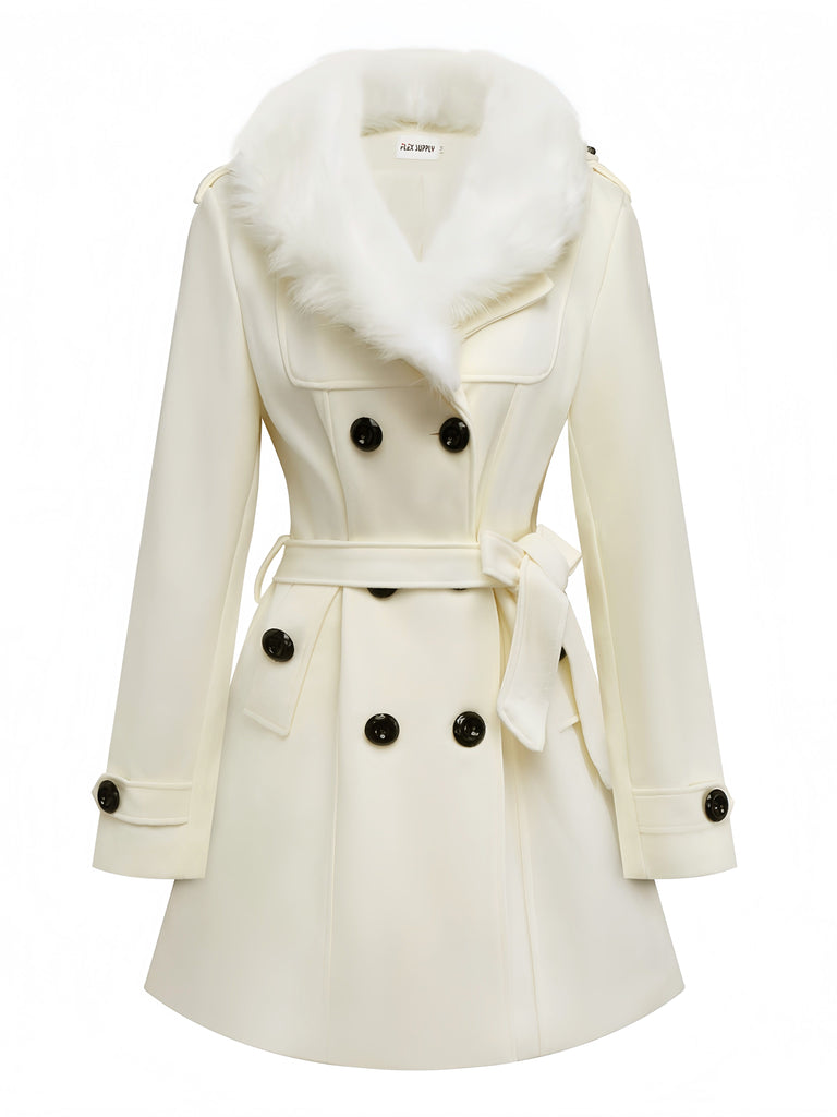 1940s Removable Faux-Fur Collar Buttons Coat