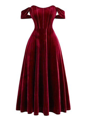 Wine Red 1930s Velvet Corset Formal Dress